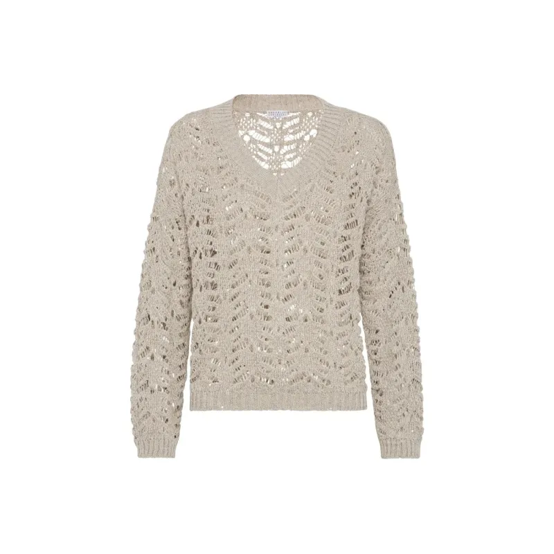 Brunello Cucinelli Foliage Lace V Neck Jumper-0
