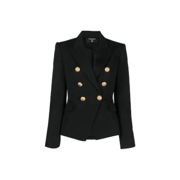 BALMAIN Double Breasted Leather Blazer 'Black'