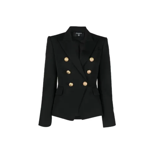 BALMAIN Double Breasted Leather Blazer 'Black'