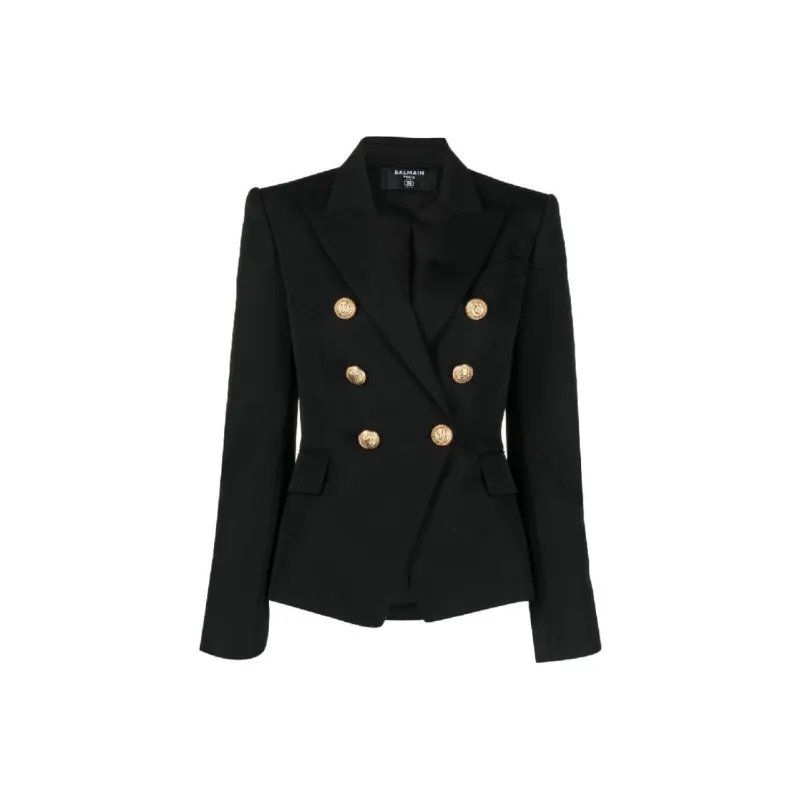 BALMAIN Double Breasted Leather Blazer 'Black'-0