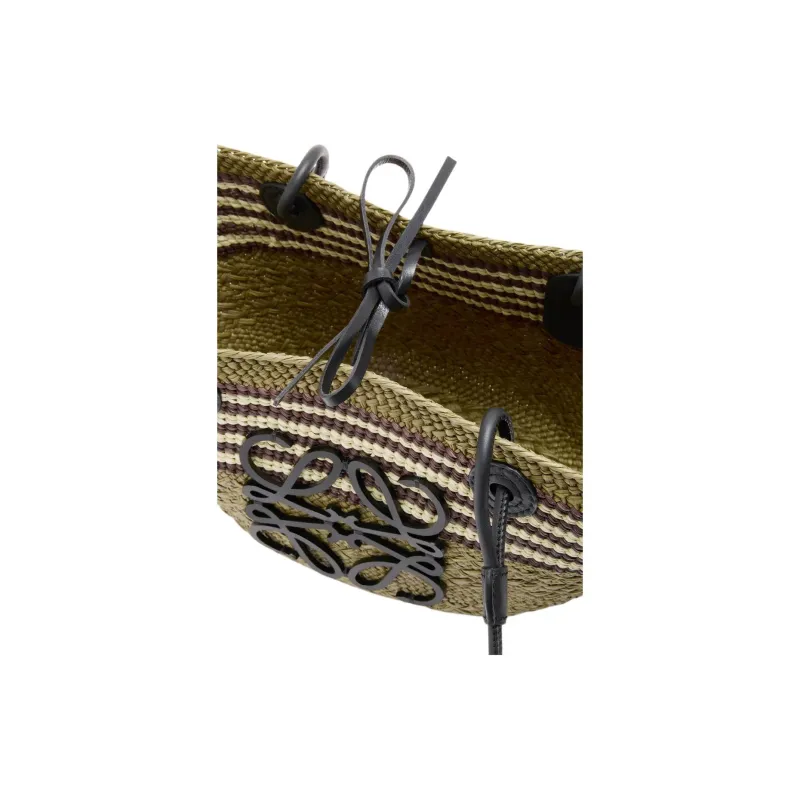LOEWE Anagram Basket Palm Leaf Shoulder Bag Trumpets Women's Dark Khaki-3