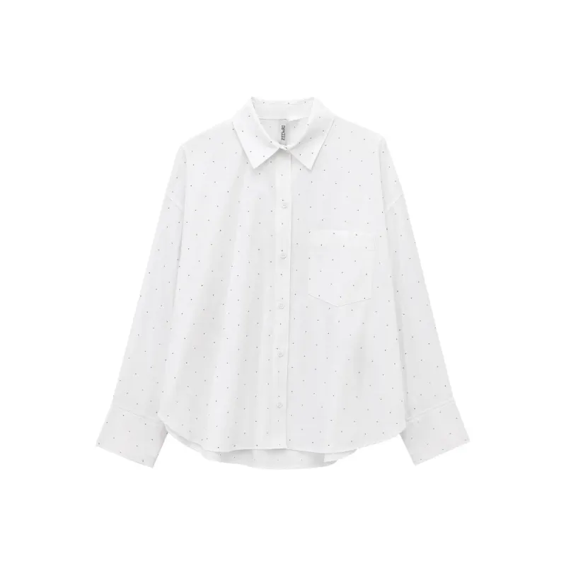 ONE SHALLOW Shirts Women's Large Silhouette Rhinestone Embellished Shirt-0