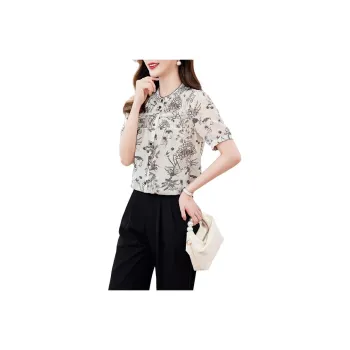 Yi Mengyuan Short Sleeved Silk Shirt Women's All Things Forest Flowers
