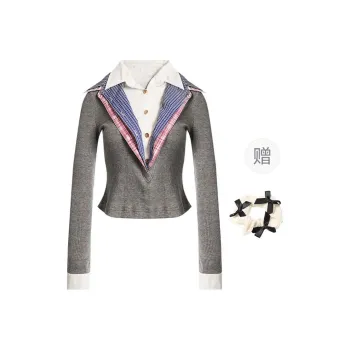 TURN UP Shirt Women's Gray+Bowknot Hair Tie Comes With