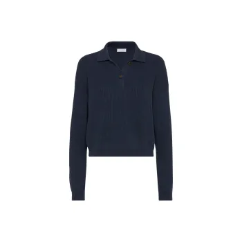 Brunello Cucinelli Embellished English Rib Knit Polo Shirt