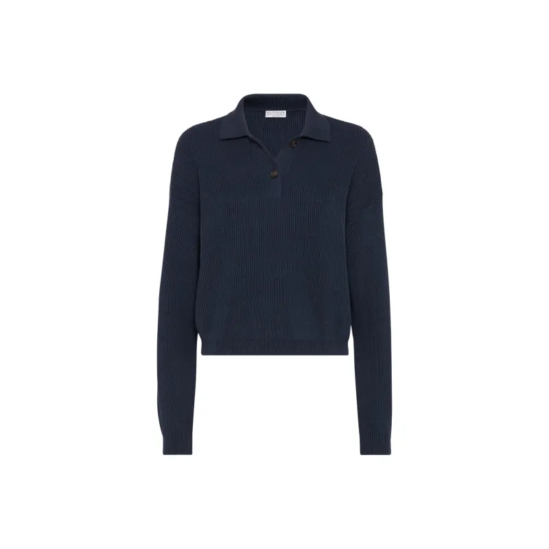 Brunello Cucinelli Embellished English Rib Knit Polo Shirt-0