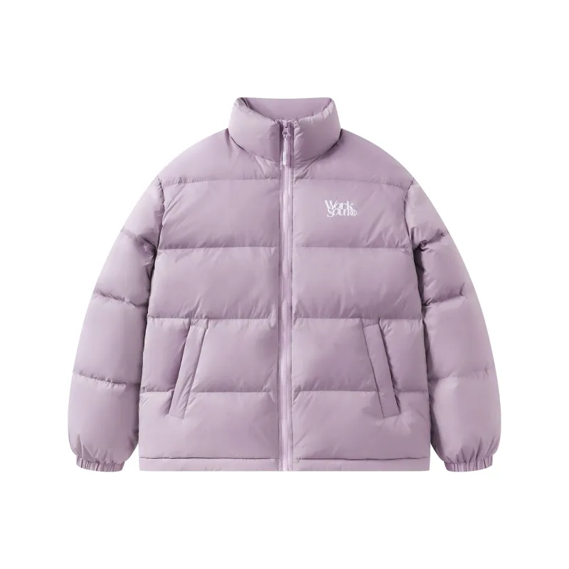 WORKSOUT Duck Down Letter Print Thermal Stand Collar Loose Fit Down Jacket Unisex-4