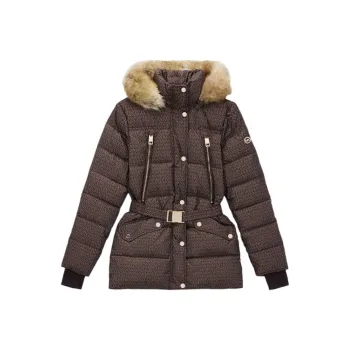 MICHAEL KORS Faux Fur Trim Quilted Belted Puffer Jacket