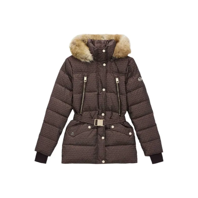 MICHAEL KORS Faux Fur Trim Quilted Belted Puffer Jacket-0