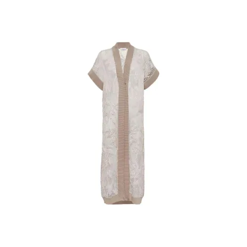 Brunello Cucinelli Magnolia-Embroidered Mesh Long Cardigan