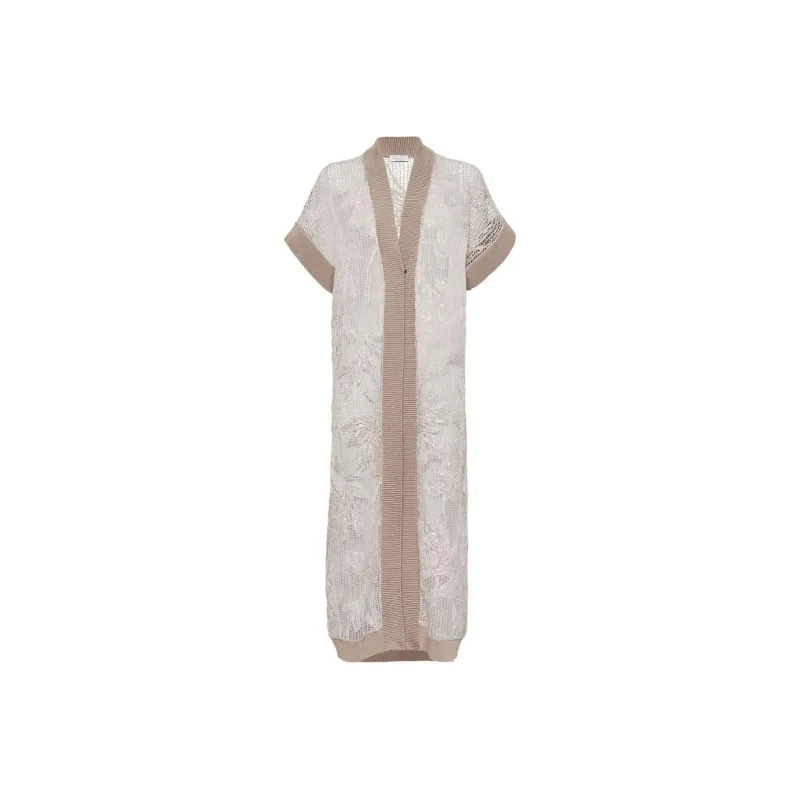 Brunello Cucinelli Magnolia Embroidered Mesh Long Cardigan-0