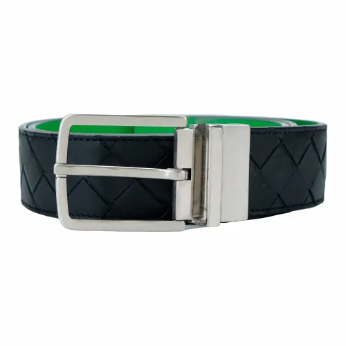 Bottega Veneta Cow Leather Belts Men's Black/Green Width 3.5cm