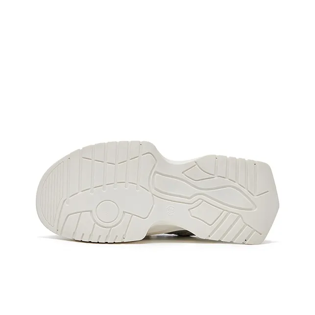 HR Breathable Low Top Chunky Sneakers Women's White Silver-3