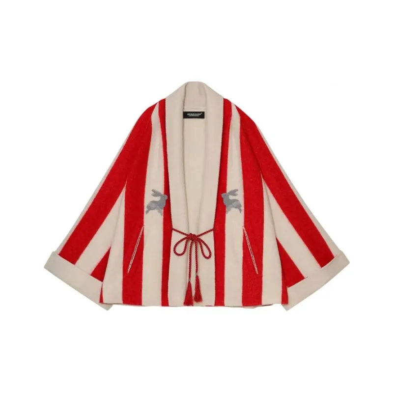 UNDERCOVER Mononoke Vertical Stripe Wool Coat 'Red'-0