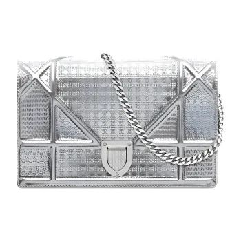 DIOR Lama Metallic Finish Leather Clutch Women's Silver