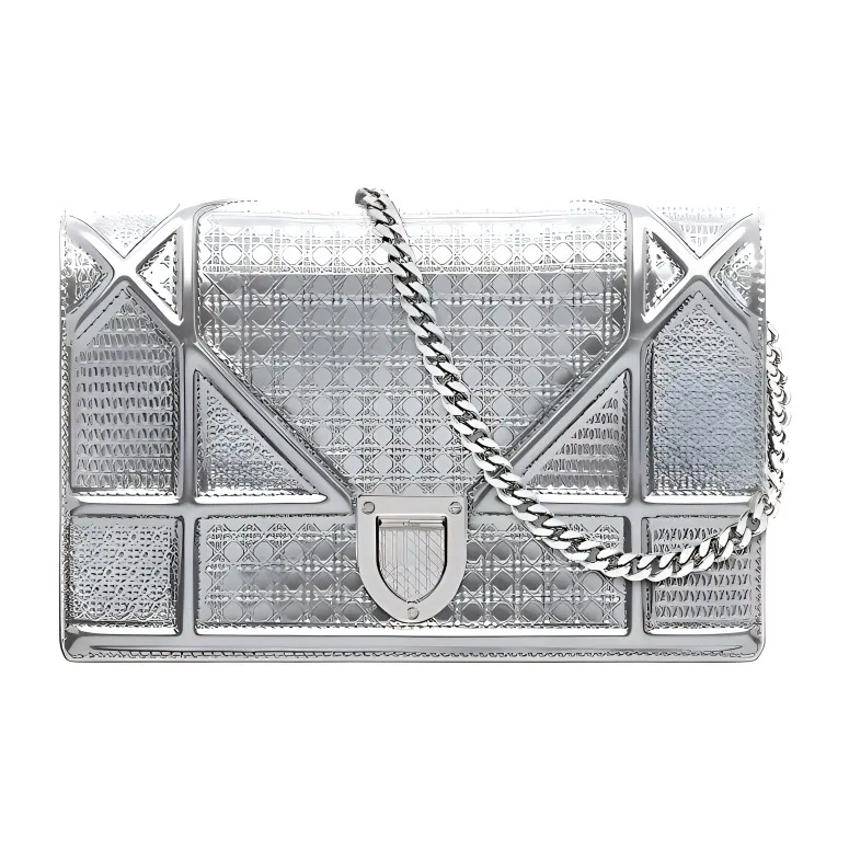 DIOR Lama Metallic Finish Leather Clutch Women's Silver-0