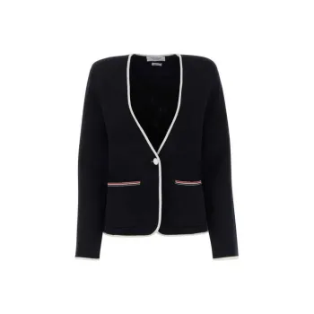 THOM BROWNE Contrasting trim Collarless Jacket
