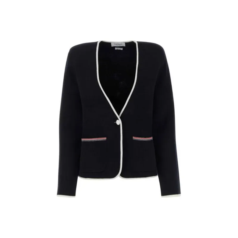 THOM BROWNE Contrasting trim Collarless Jacket-0