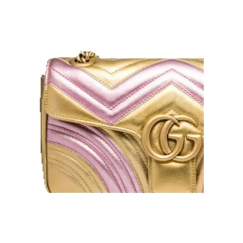 GUCCI Leather Shoulder Bag Women's Gold & Pink-5
