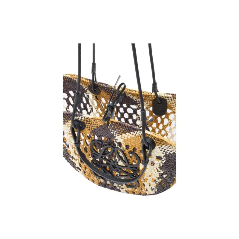 LOEWE Anagram Basket Iraci Palm Tote Bag, Shopping Bag, Shoulder Bag, Handbag Medium Size Women's Chocolate & Yellow-3