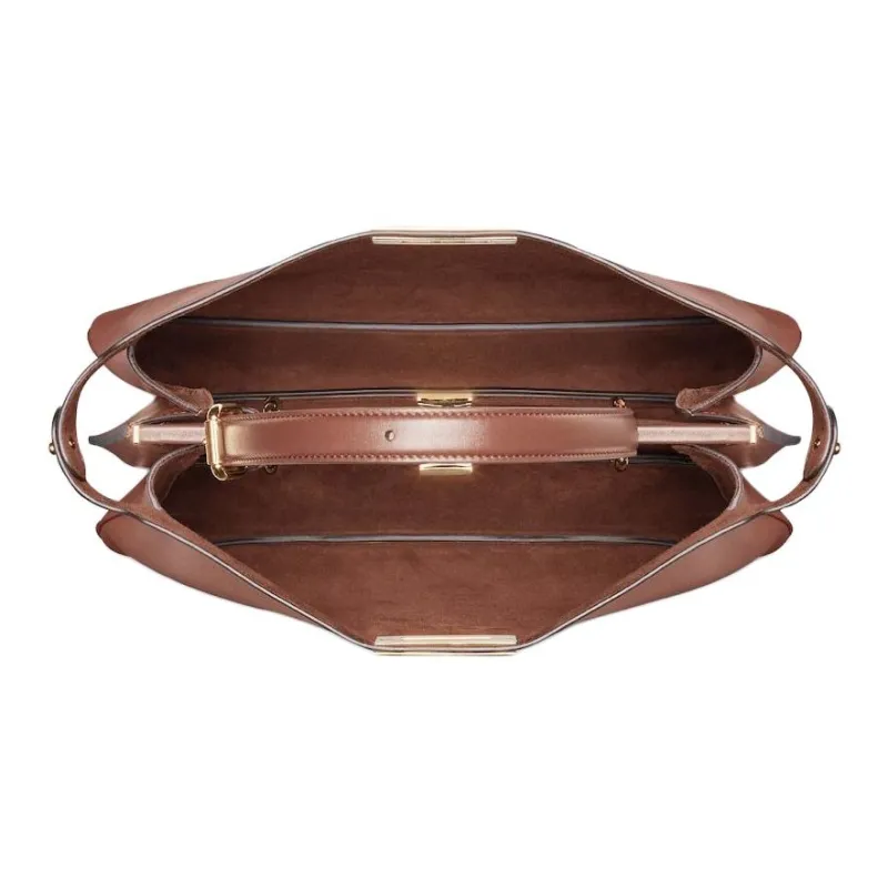 FENDI Peekaboo Calfskin One Shoulder Handbag Large Size Women's Brown-3