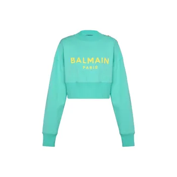 BALMAIN Logo Printed Crewneck Cropped Sweatshirt