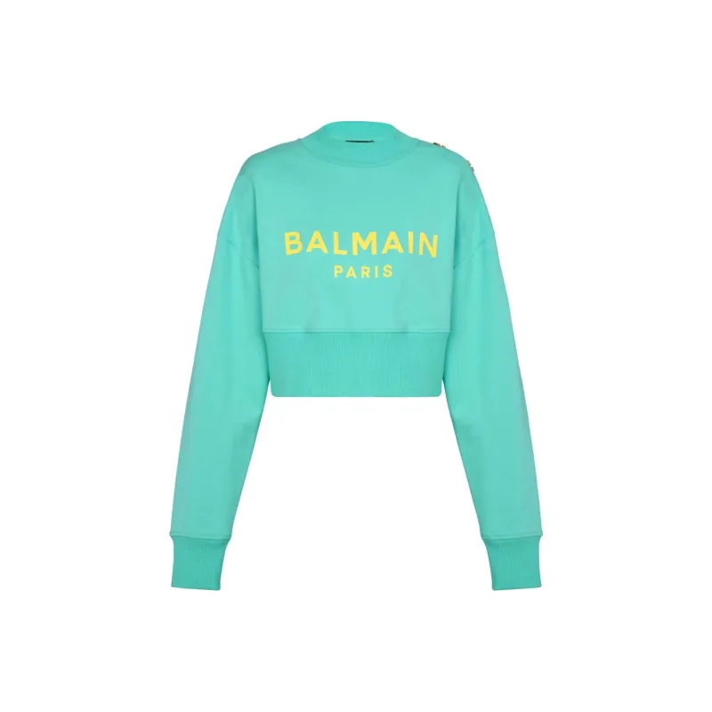 BALMAIN Logo Printed Crewneck Cropped Sweatshirt-0