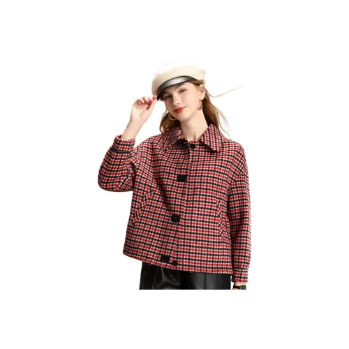 FENHONGMALI Jackets & Coats Women's Red Plaid
