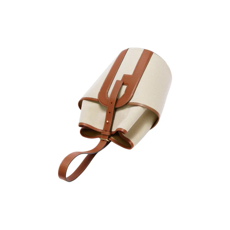 Furla Fabric Bucket Bag Handbag Medium Size Women's Brown & Beige-1