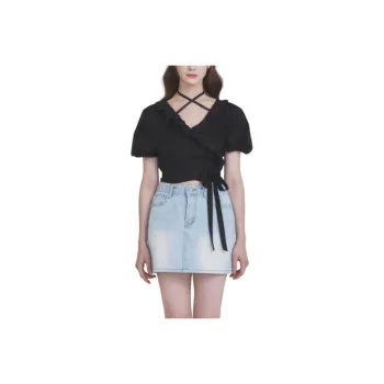 NOT YOUR ROSE SS25 Rosie Wrap Blouse Black Shirt Women's Black