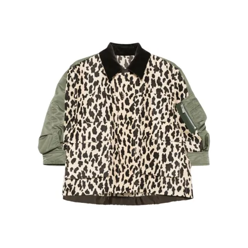 Sacai Leopard Print Nylon Twill Jacket 'Ecru/Khaki'