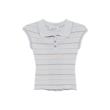 LOW CLASSIC Striped Pique Cap Sleeve Knitted Top