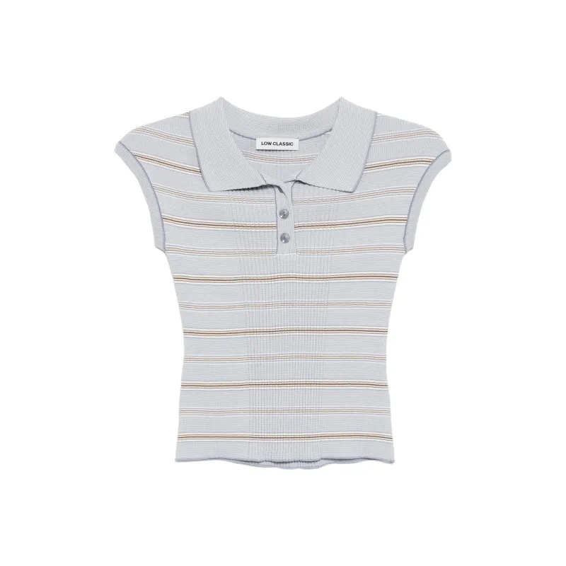 LOW CLASSIC Striped Pique Cap Sleeve Knitted Top-0