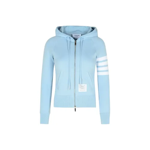 THOM BROWNE 4 Bar Striped Zip Up Drawstring Hoodie