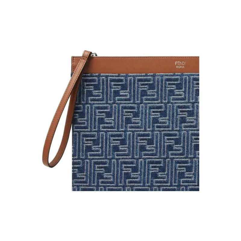 FENDI Cotton Clutch Medium Size Men's Blue-3