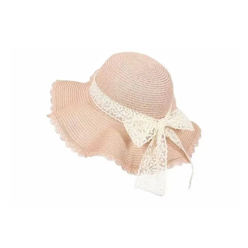 JKEM Straw Woven Sun Protection Hats Women's Beige/Khaki/Pink-5