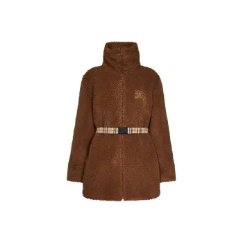 Burberry Belted Fleece Coat Dusty Carmel