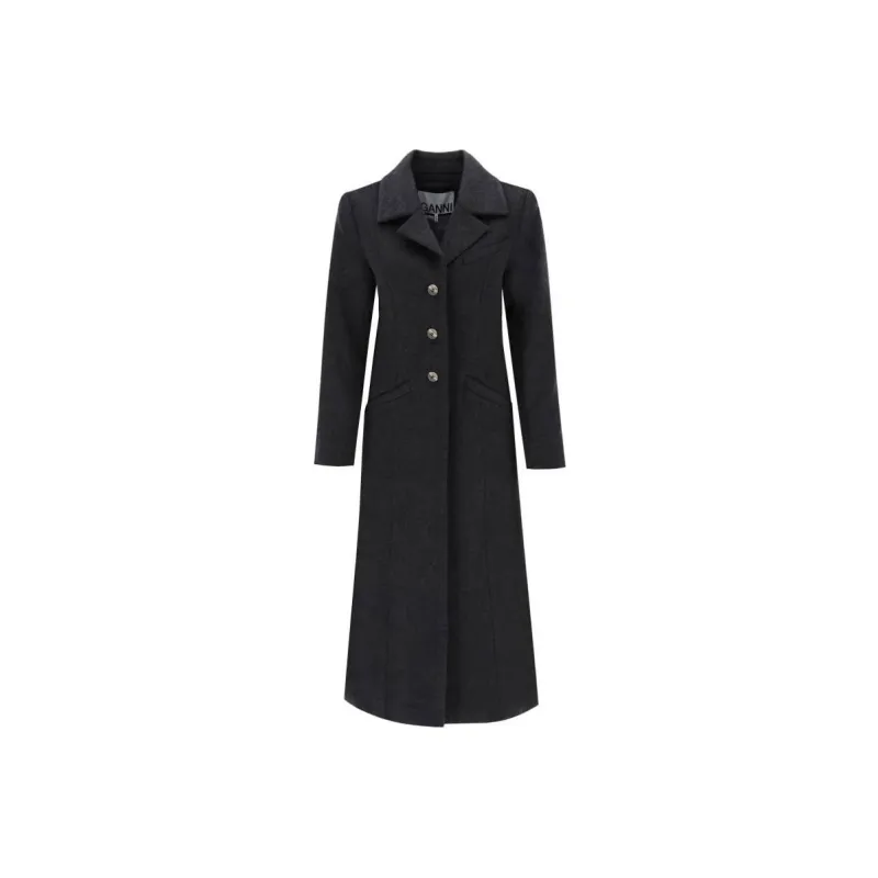 GANNI Single-breasted Wool Blend Midi Coat-0