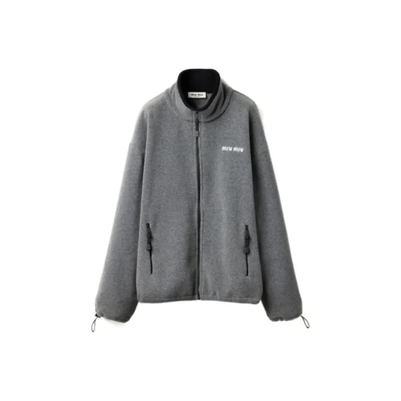MIU MIU Fleece Zip Sweatshirt 'Grey'-0
