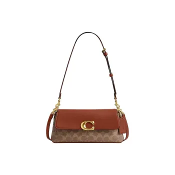 COACH Leather Shoulder Bag Medium Size Women's Brown