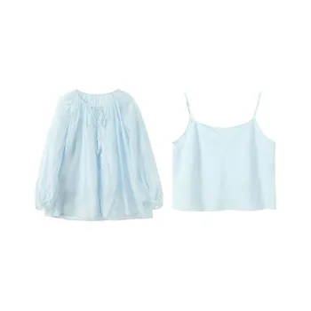 3COLOUR Chiffon Shirt Women's Lake Blue