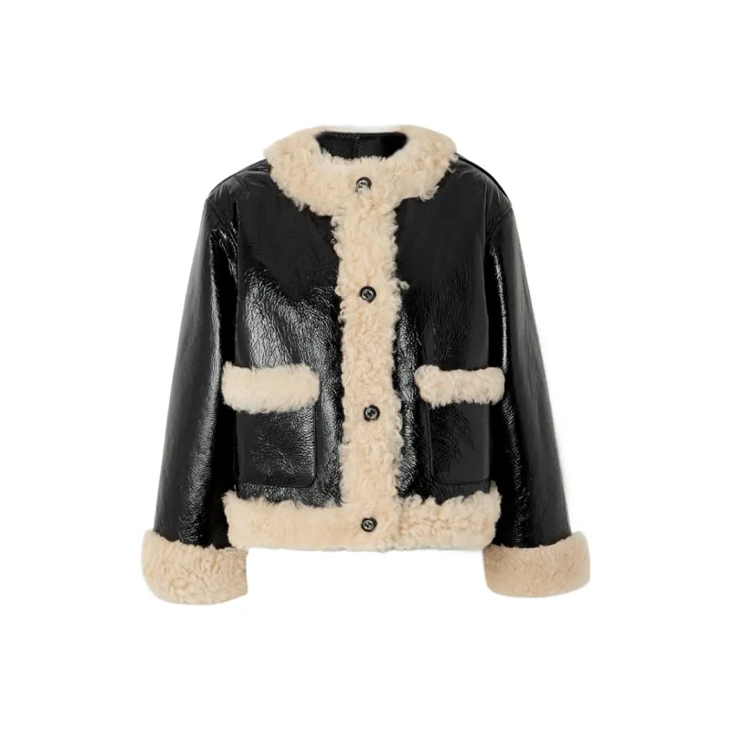 GUCCI Curly Shearling Jacket 'Black/Ivory'-0