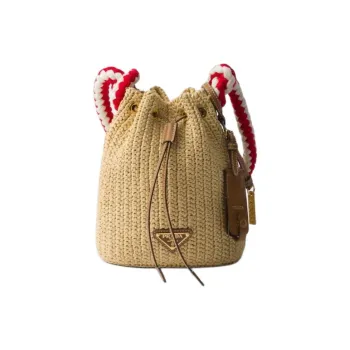 PRADA Viscose Bucket Bag, One Shoulder Handbag Mini Women's Natural