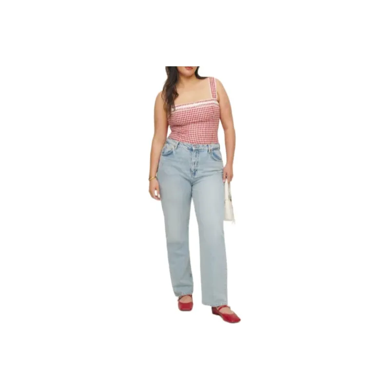 REFORMATION Eloise Linen Top Camisole Women's Plaid-0