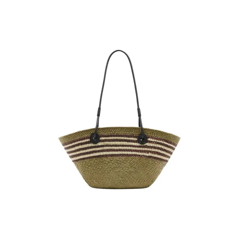 LOEWE Anagram Basket Palm Leaf Shoulder Bag Trumpets Women's Dark Khaki-2