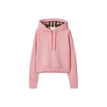 Burberry Cropped Cotton Hoodie Sweatshirt Women's Pink