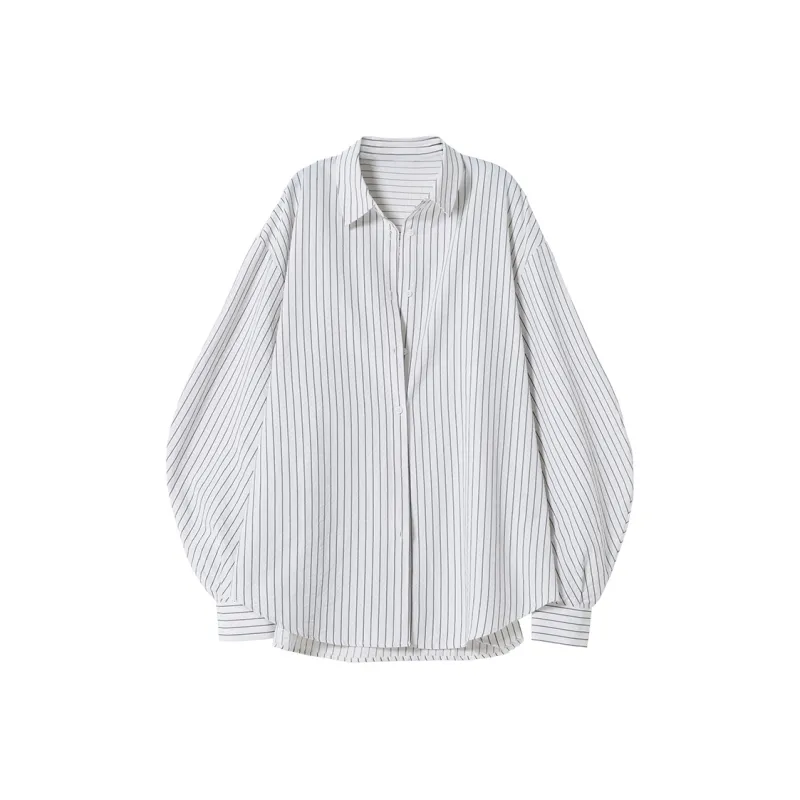 SOON FLOWER Spring Shirt Women's Black White Stripes-0