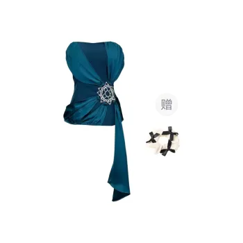 TURN UP Strapless Top Women's Dark Blue+Bowknot Hair Tie Comes With