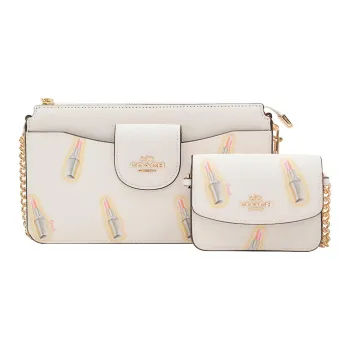 COACH POPPY Multicolor Canvas With Leather Combo Bag Small Card Holder Crossbody Bag Shoulder Bag Women's White Print