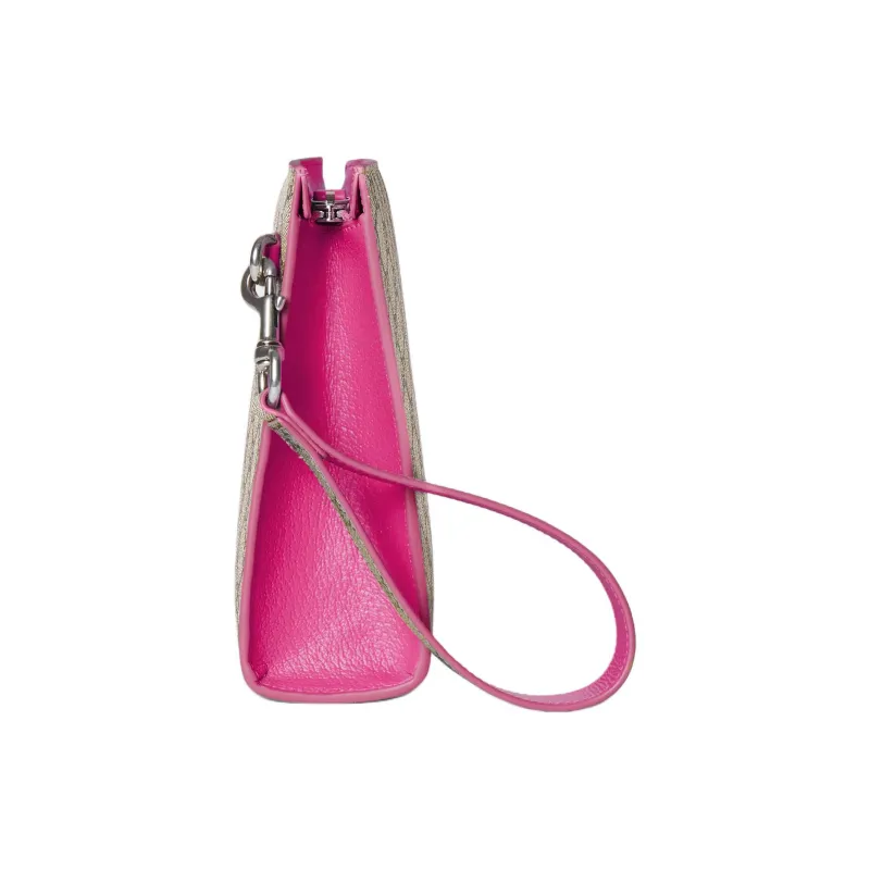 GUCCI GG Supreme Artificial Leather Clutch Women's Dark Brown & Pink-1
